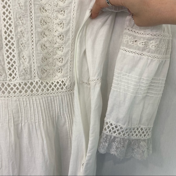 Free People Little Wings Lace Tunic Dress White Linen Beach Summer Peasant Large - Picture 8 of 10